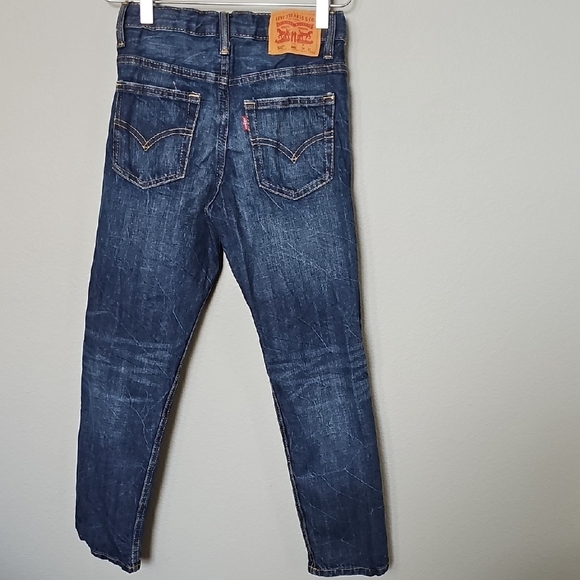 Levi's Dark Blue Distressed 502 Regular Taper Jeans Boy Size 8 Adjustable Waist - Picture 8 of 8